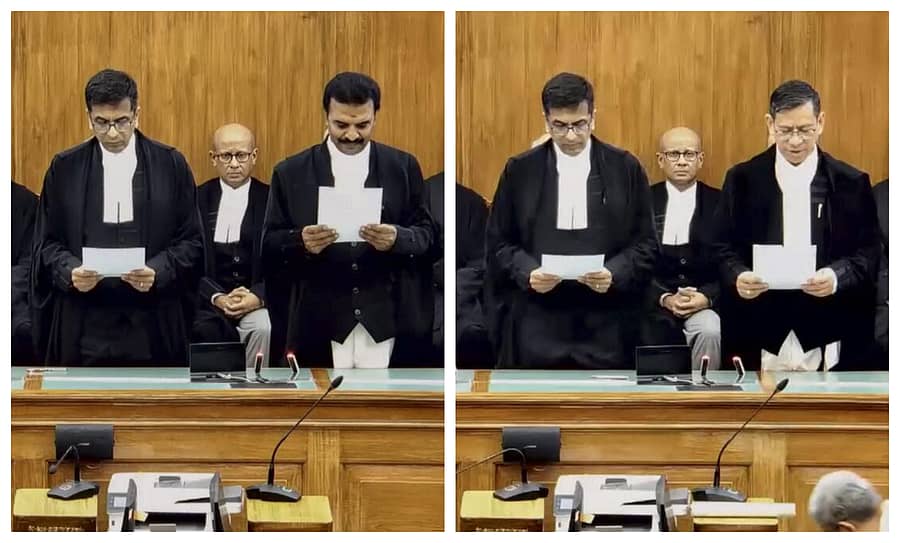 <div class="paragraphs"><p>ನ್ಯಾಯಮೂರ್ತಿಗಳಾದ&nbsp;ಆರ್‌.ಮಹದೇವನ್‌ ಮತ್ತು ನೊಂಗ್‌ಮೀಕಾಪಂ ಕೋಟೀಶ್ವರ ಸಿಂಗ್ ಅವರಿಗೆ ಪ್ರಮಾಣ ವಚನ ಬೋಧಿಸಿದ ಡಿ.ವೈ.ಚಂದ್ರಚೂಡ್&nbsp; &nbsp;</p></div>